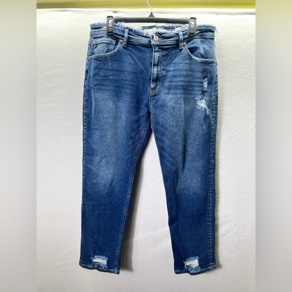 KanCan Distressed Boyfriend Jeans Womens 30 Blue‎ Frayed Denim Stretch Cute 2475